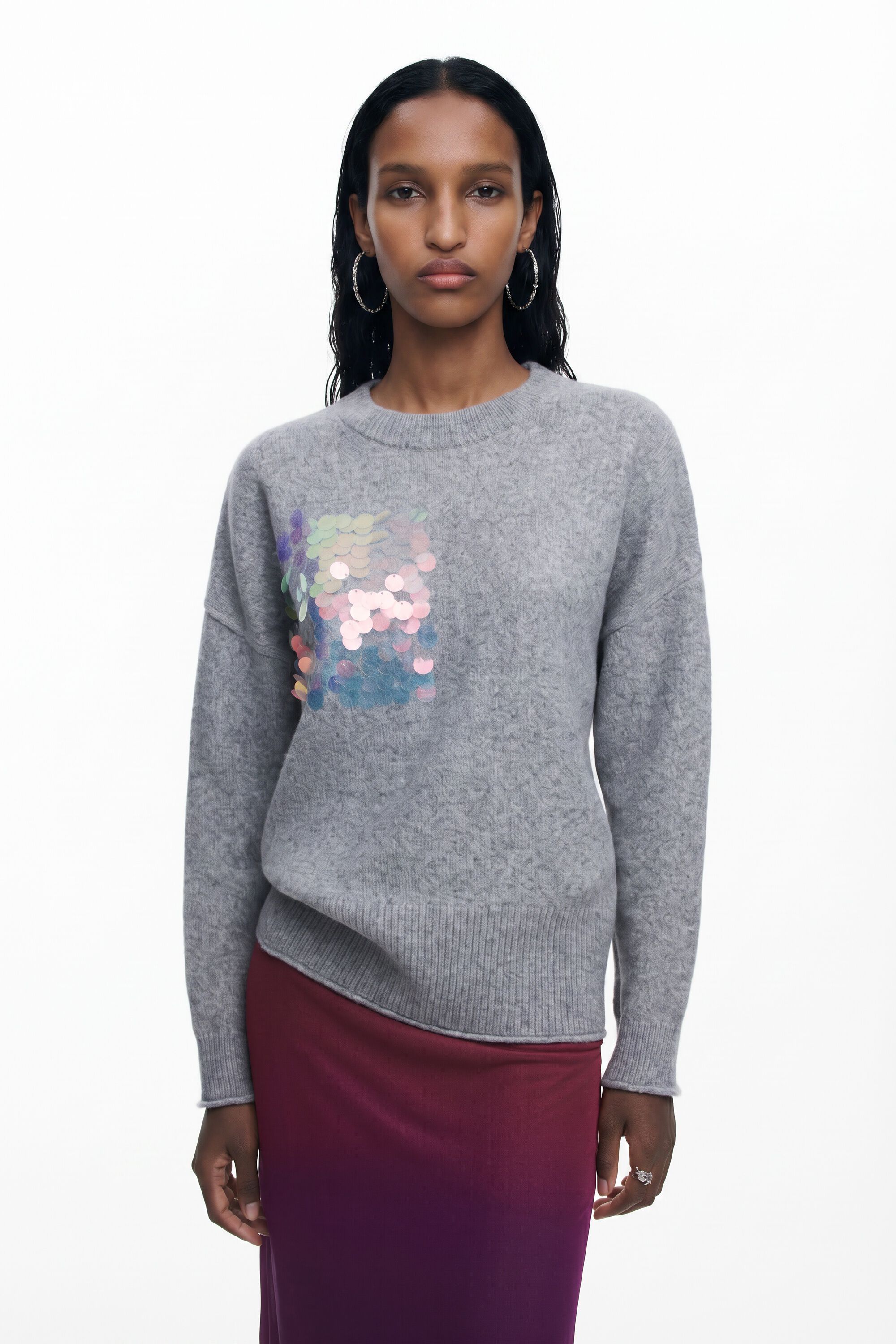 Desigual, Jersey gris escamas, Negro