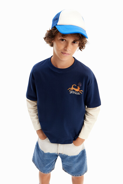 Cat double-sleeve T-shirt