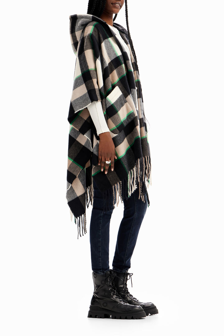 Plaid hooded poncho | Desigual