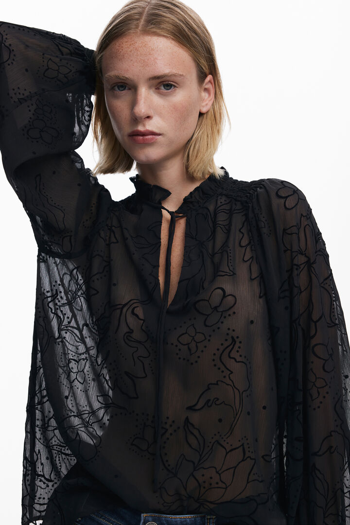 Blusa trasnparencias flocado | Desigual