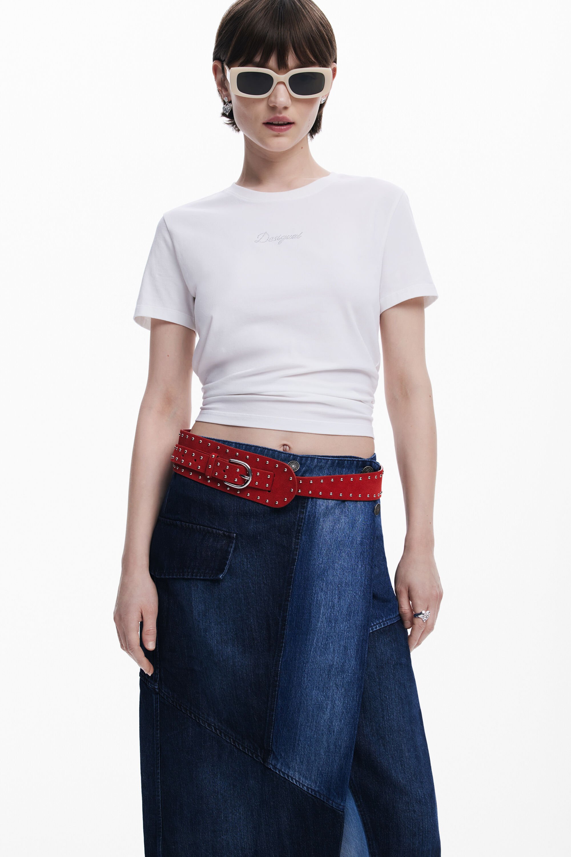 Desigual Crossed Denim Midi Skirt In Blue