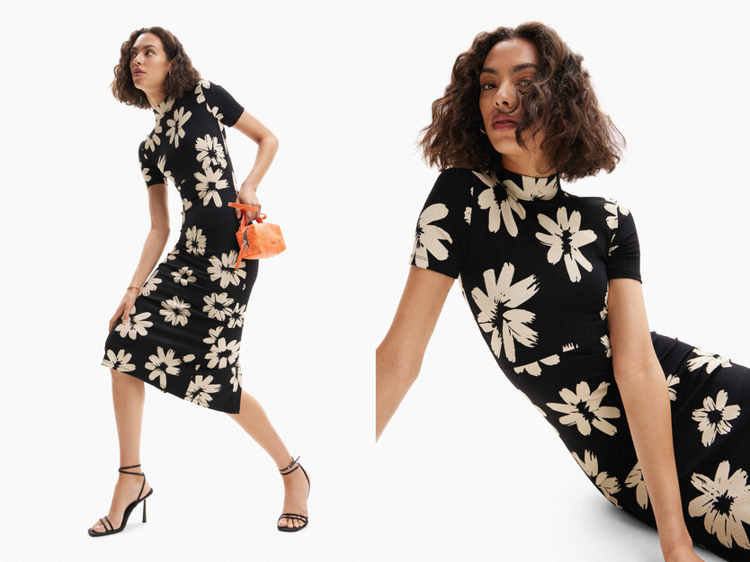 Slim arty floral midi dress
