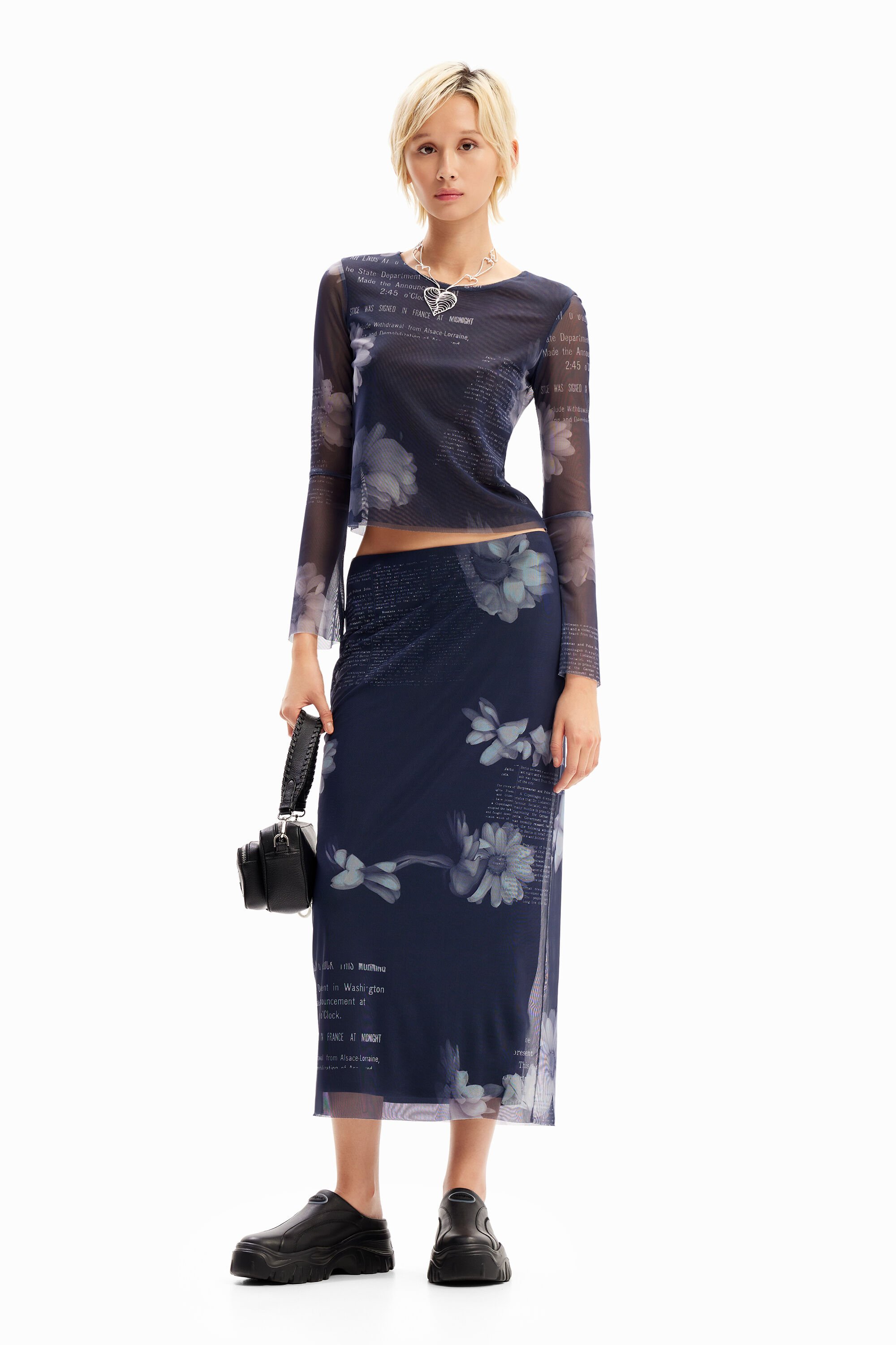 Desigual Tulle newspaper midi skirt