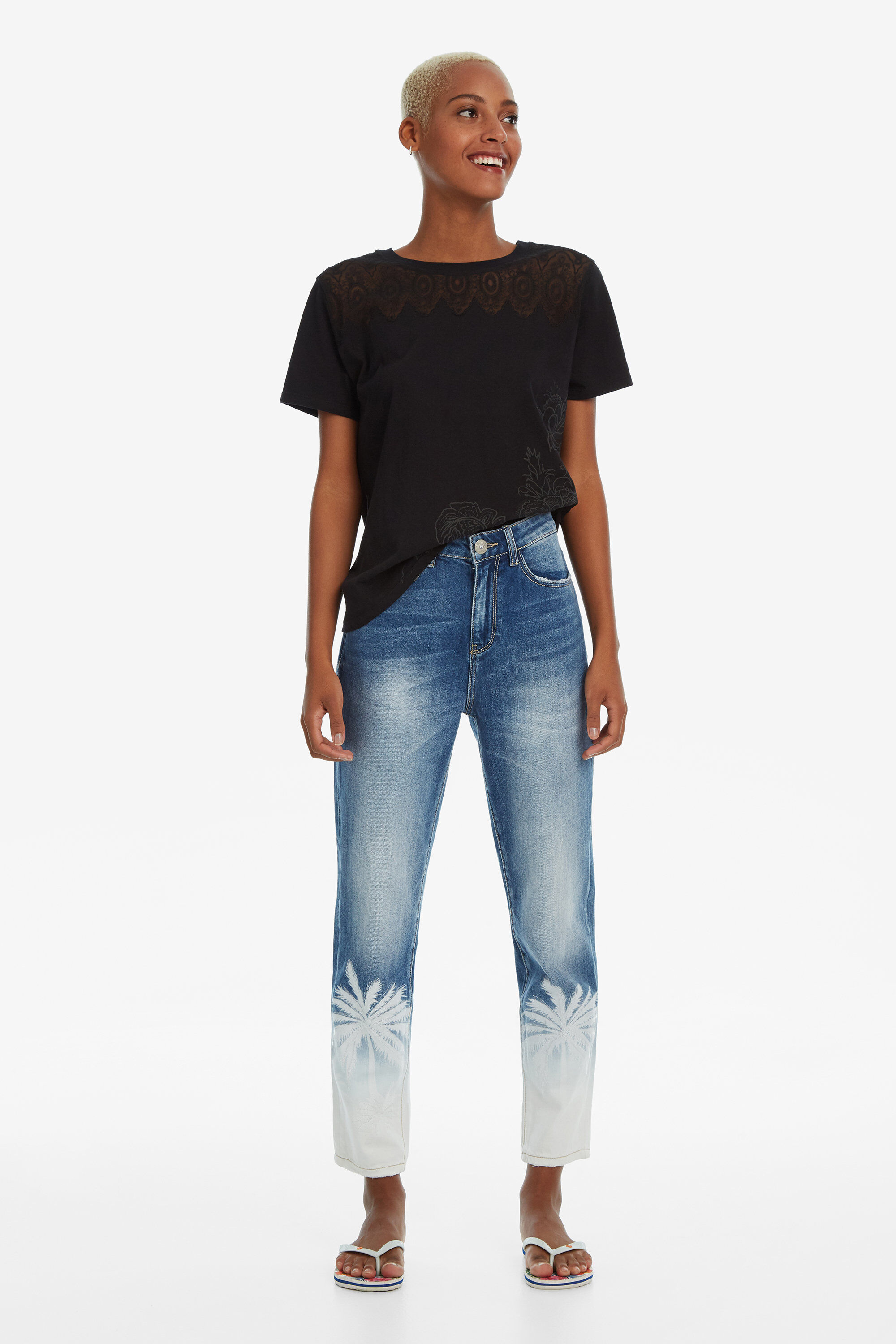 Men ripped skinny palm tree Jeans