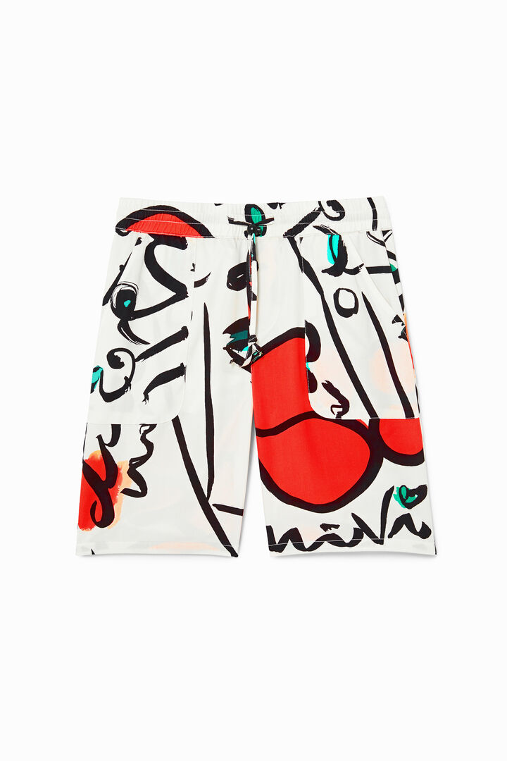 Unisex Bermudas with drawstring and "El beso" print | Desigual