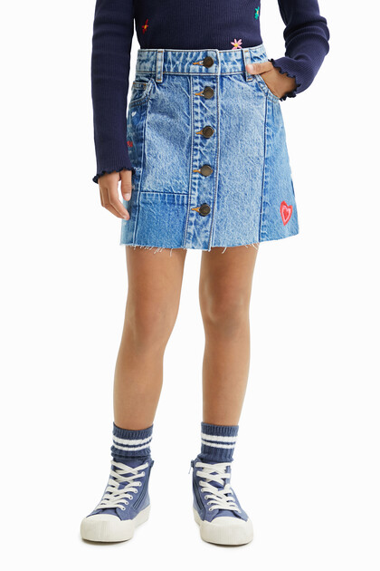 Dżinsowa spódnica mini z patchworkowym nadrukiem