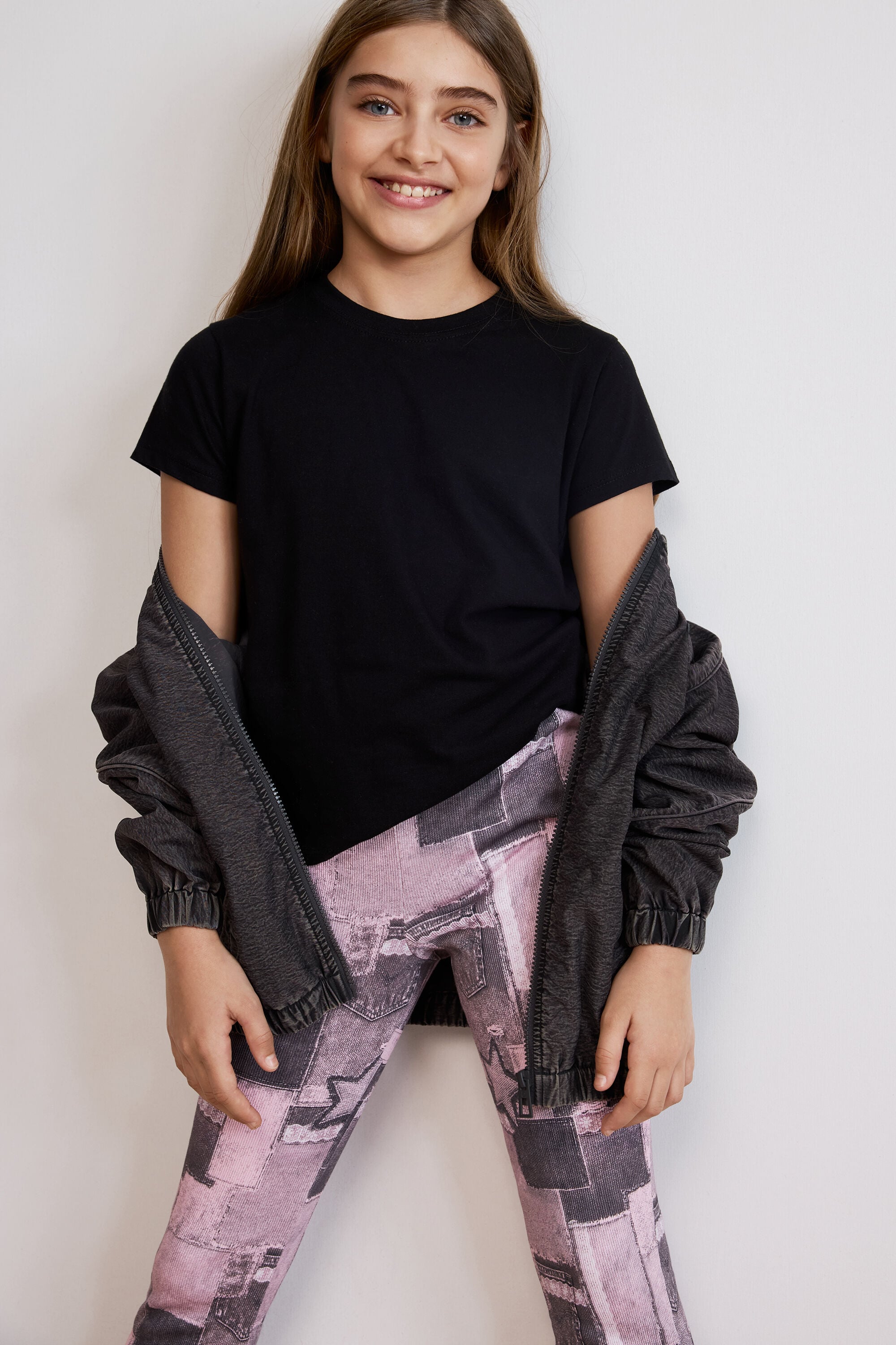 Leggings estampados denim patchwork, NiñOs, Algodon, Negro, 5/6