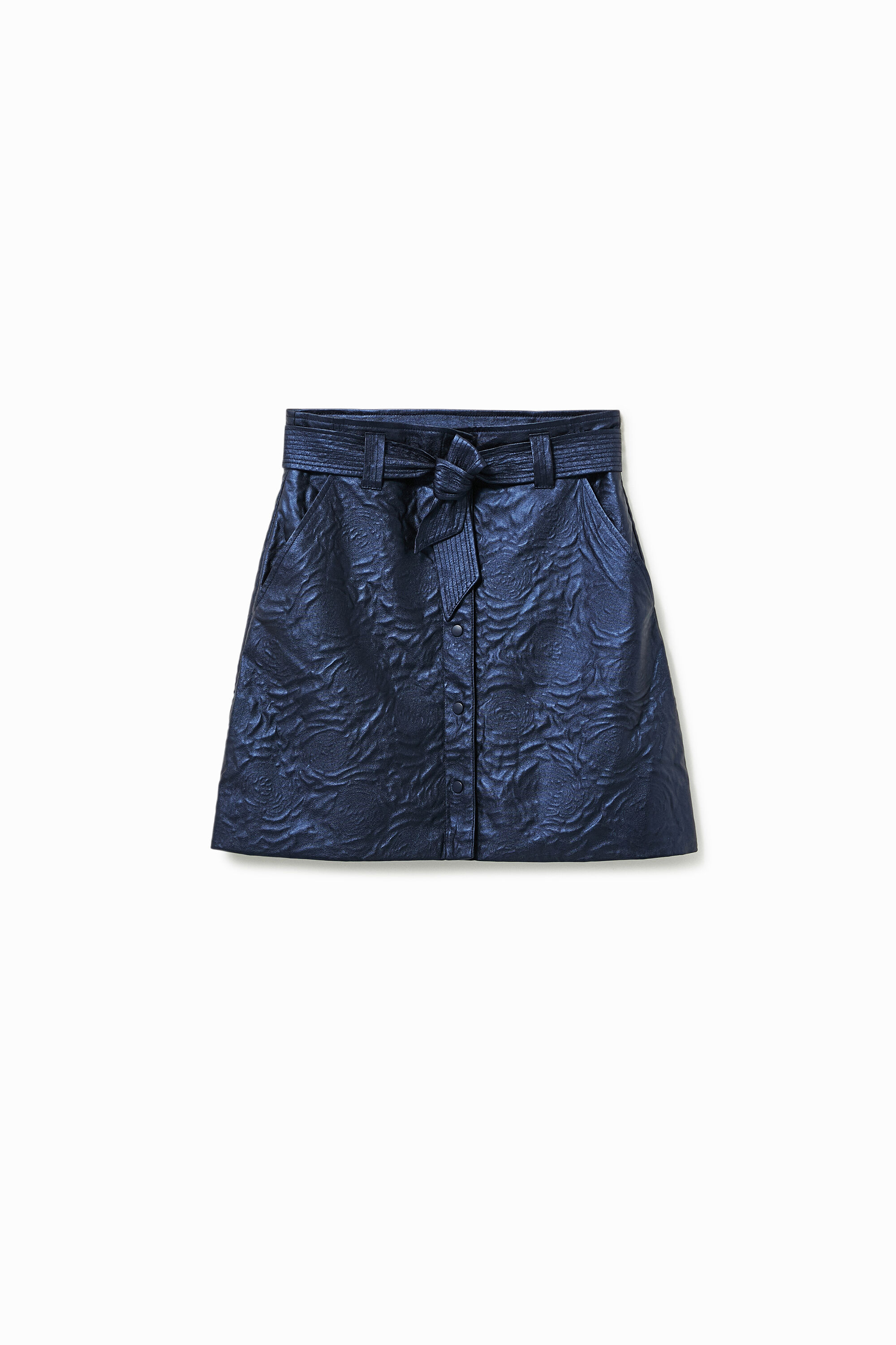 Desigual Embossed Flower Slim Miniskirt In Blue