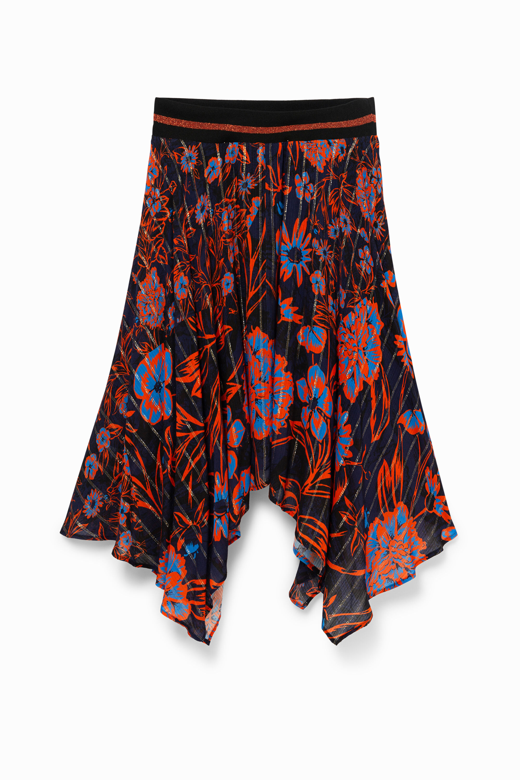 Floral skirt asymmetric hem - ORANGE - S