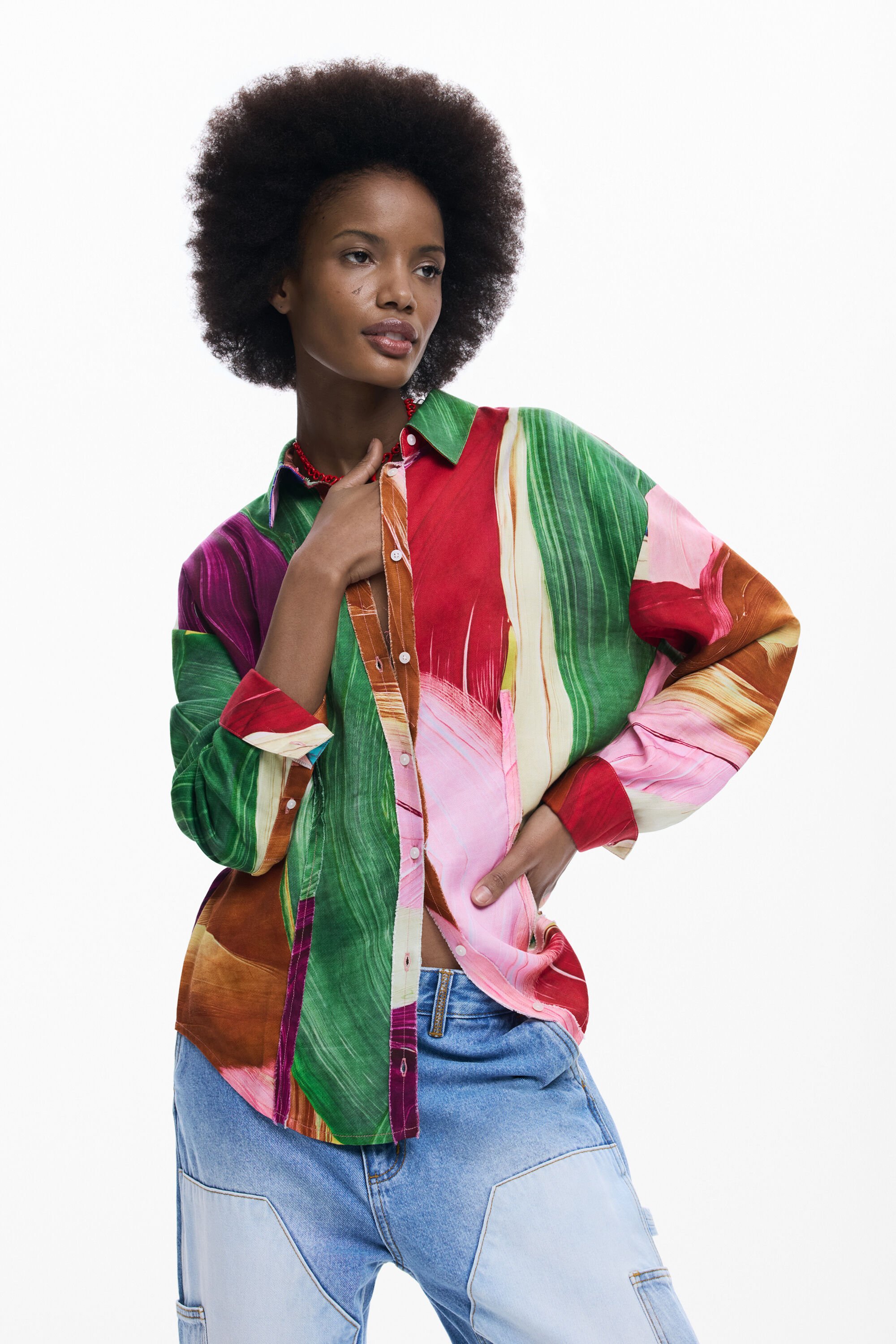 Desigual Getailleerd bedrukt overhemd - MATERIAL FINISHES