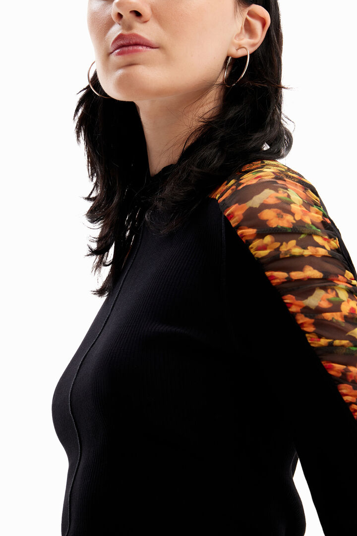 Floral ribbed tulle T-shirt | Desigual