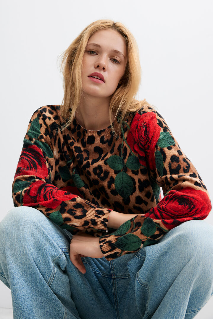 chunky knit animal print sweater