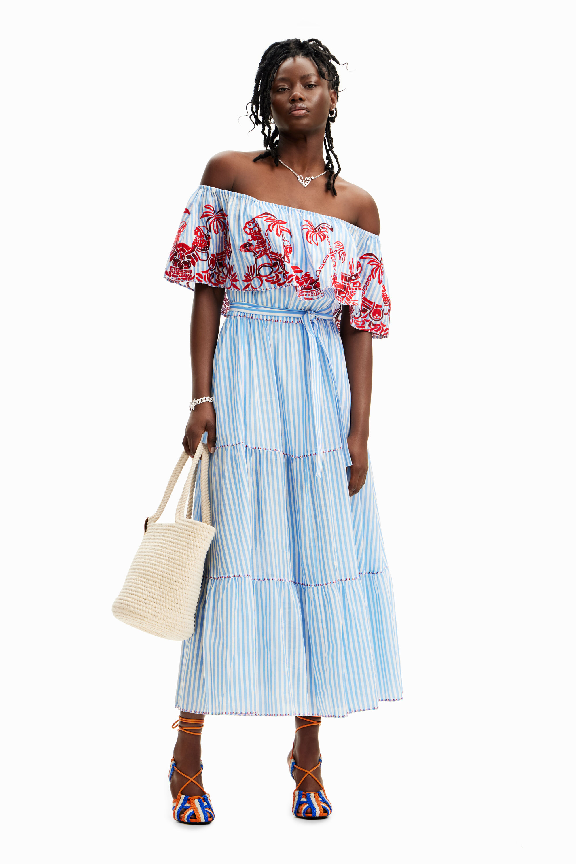 Long blue striped dress top