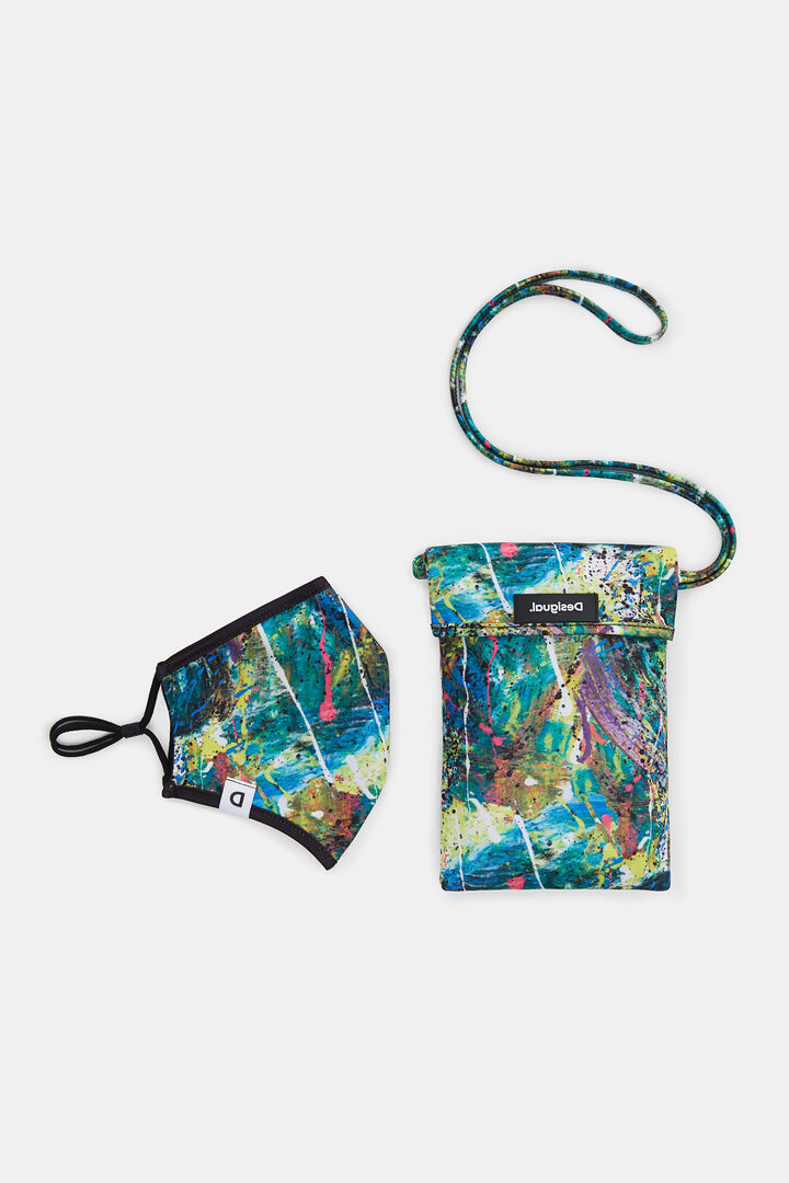 Watercolour-effect reversible mask + pouch | Desigual
