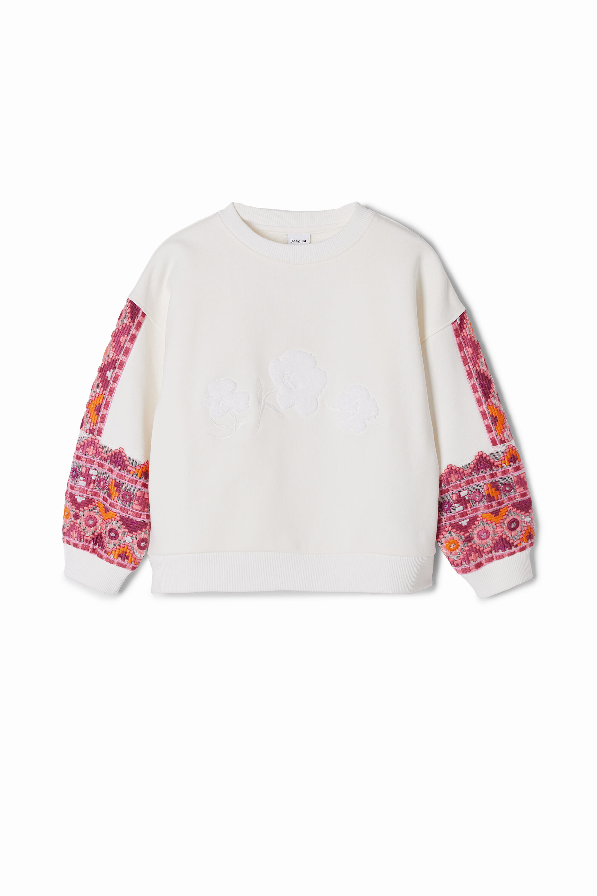 Embroidered puff sweatshirt - WHITE - S