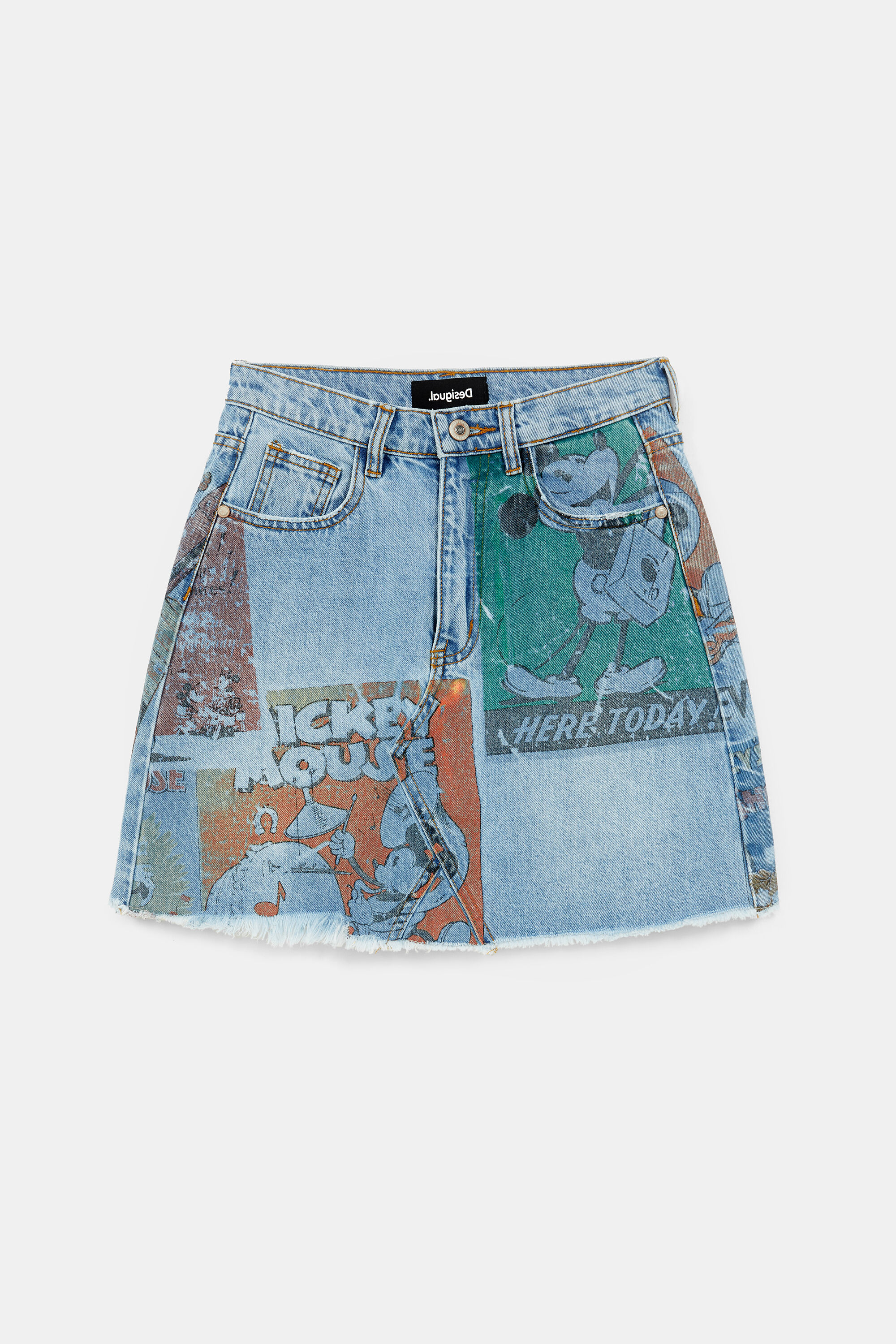 Denim mini-skirt illustrations - Mickey Mouse - BLUE - 38
