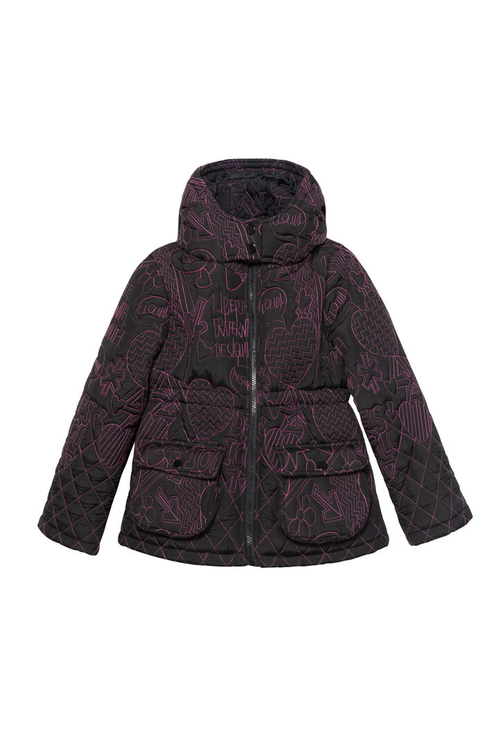 Short embroidered down hood | Desigual