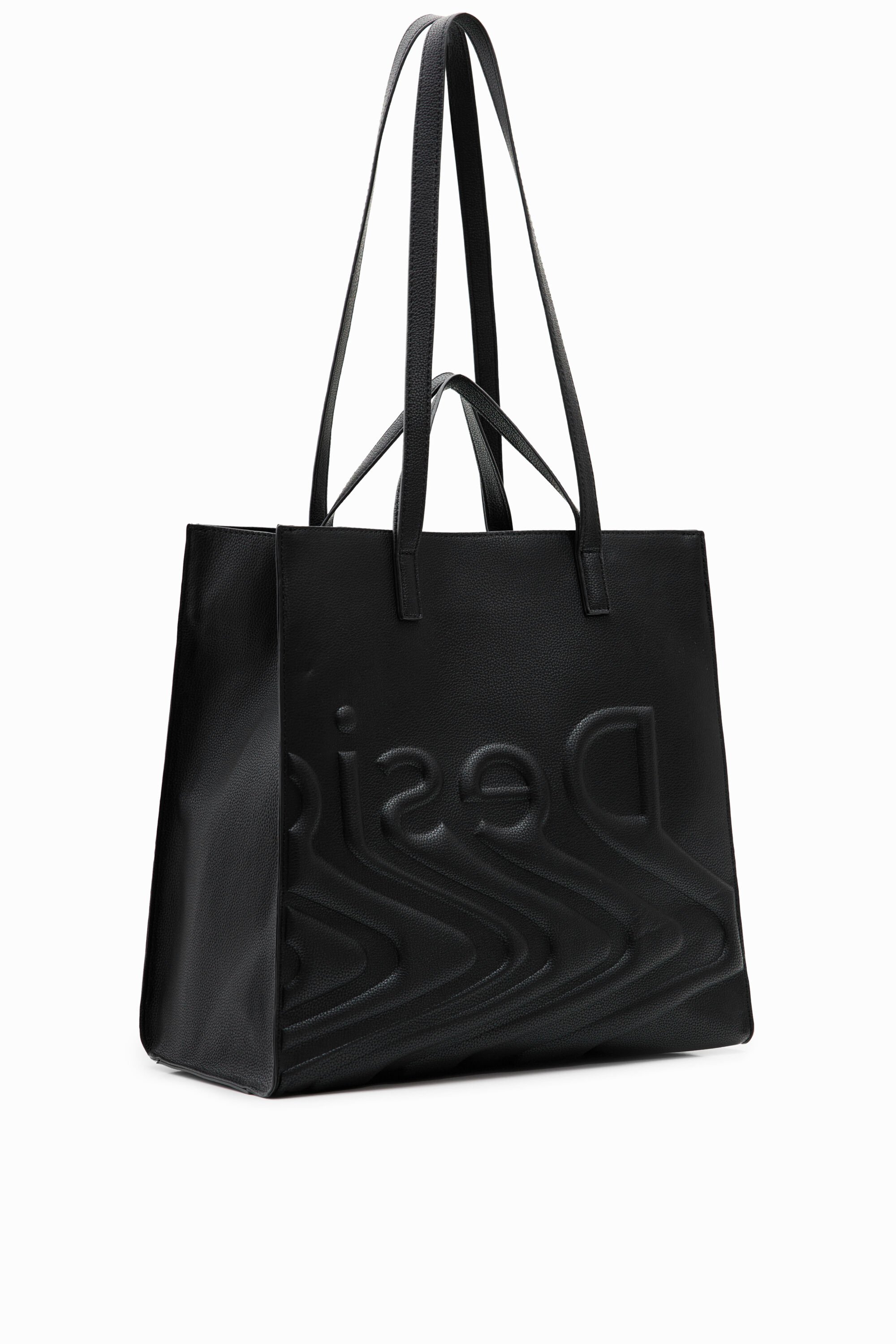 Desigual Large Square Shopper Bag With Logo In Black