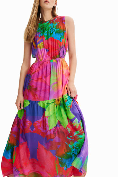 שמלת מקסי cut-out בהדפס פרחים צבעוניים לנשים | Desigual