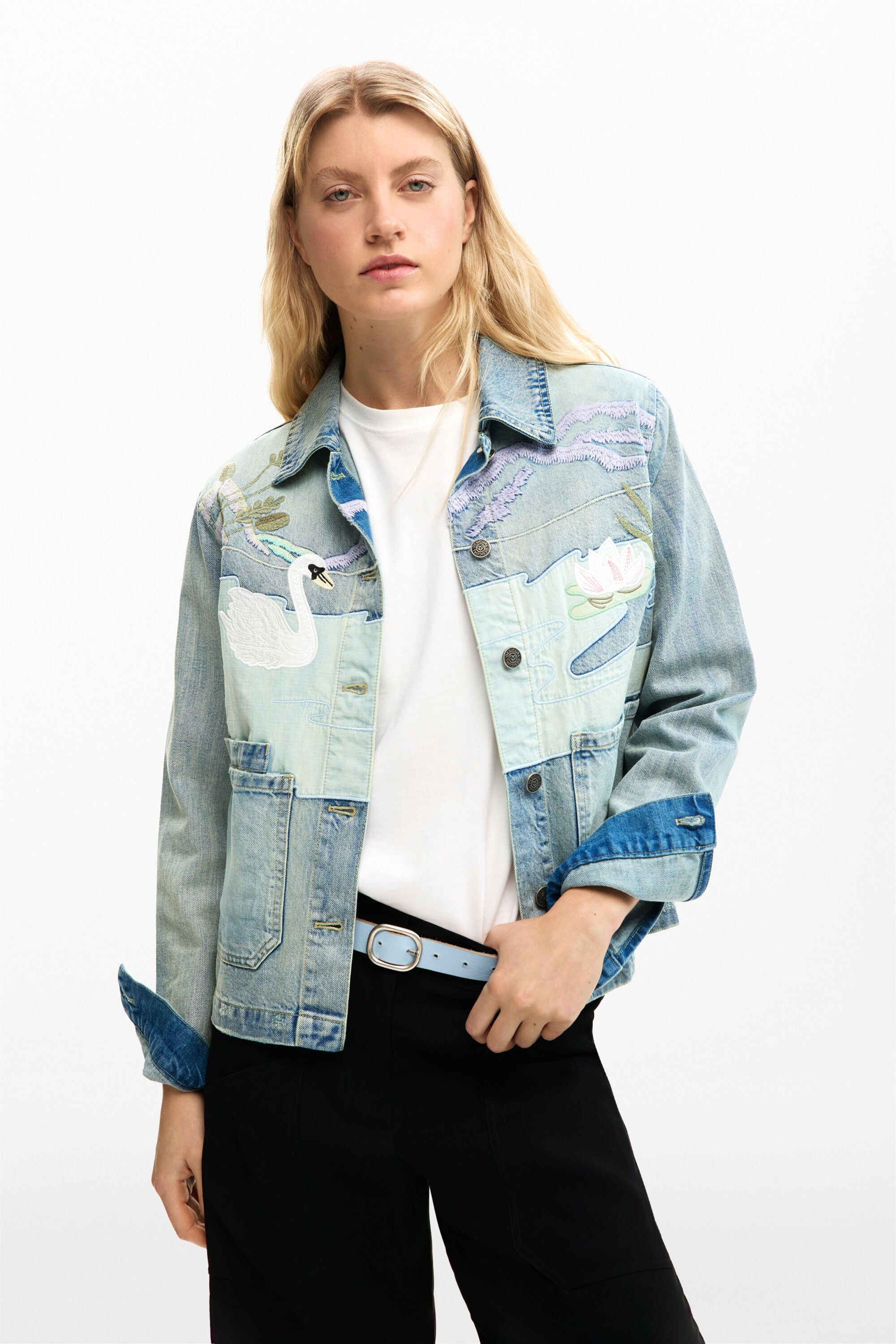 Desigual, Bedruckte denimjacke, Damen, Baumwolle, Blau, S