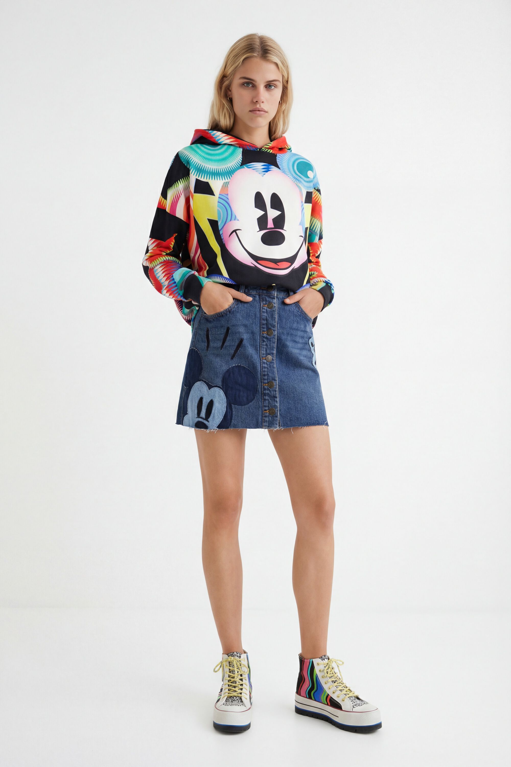 Desigual, Minirock mit Micky-Patch, Baumwolle, Blau, 38