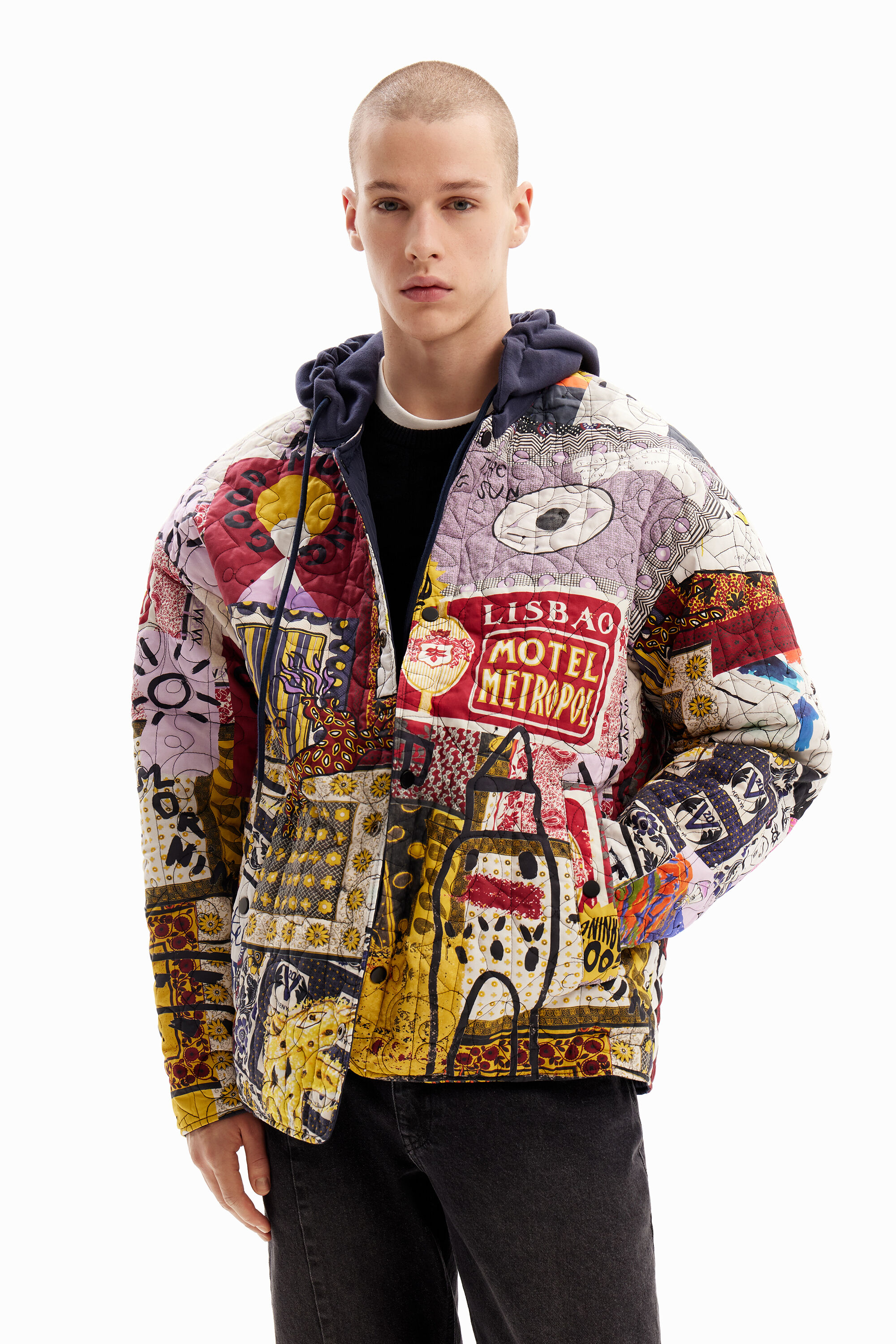 Reversible patchwork quilted jacket - MATERIAL FINISHES - S