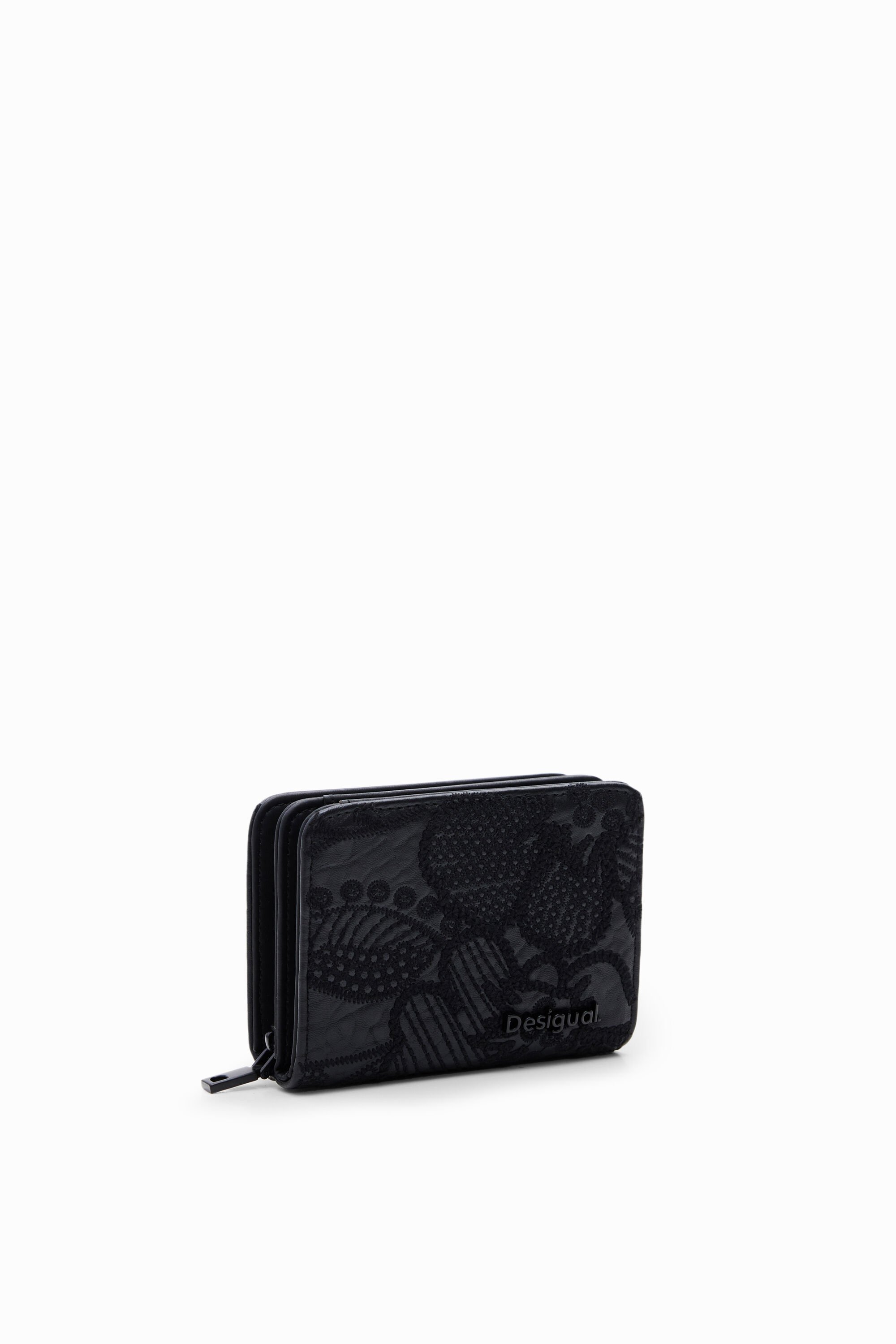 S embroidered floral wallet - BLACK - U