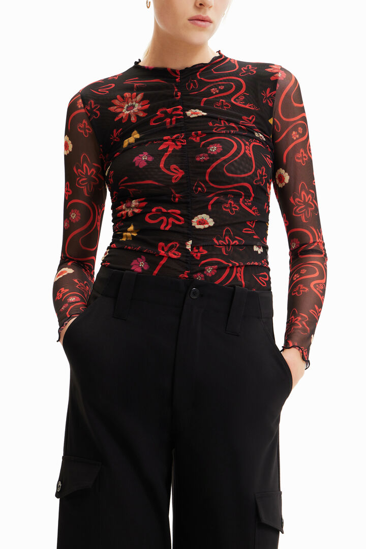 Tüll fodros body virágos mintával | Desigual