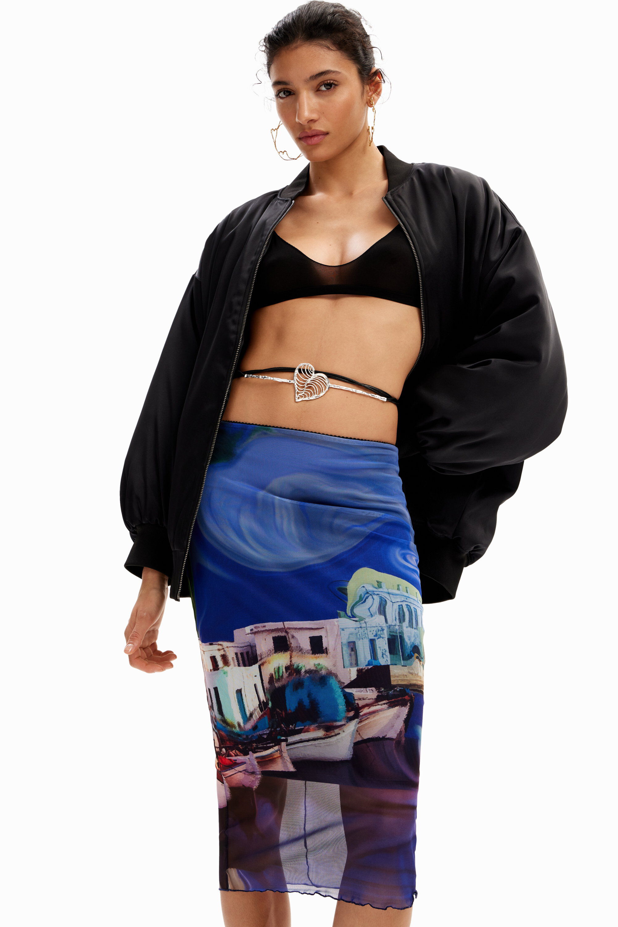 Shop Desigual M. Christian Lacroix Landscape Midi Skirt In Blue