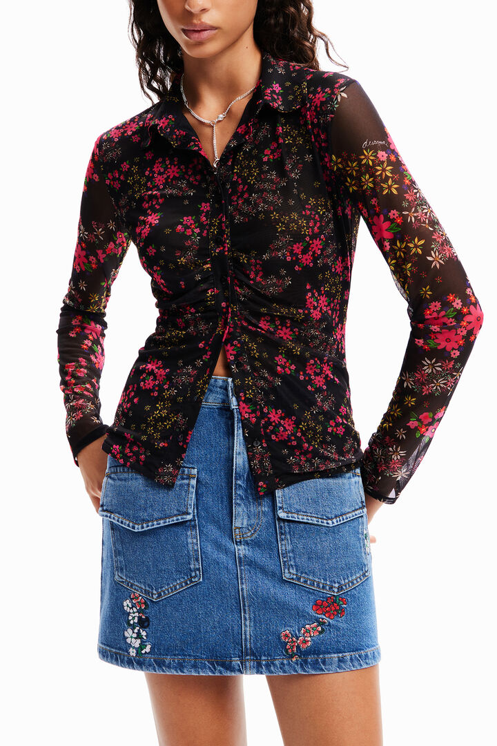 Camisa frunzida tul floral | Desigual