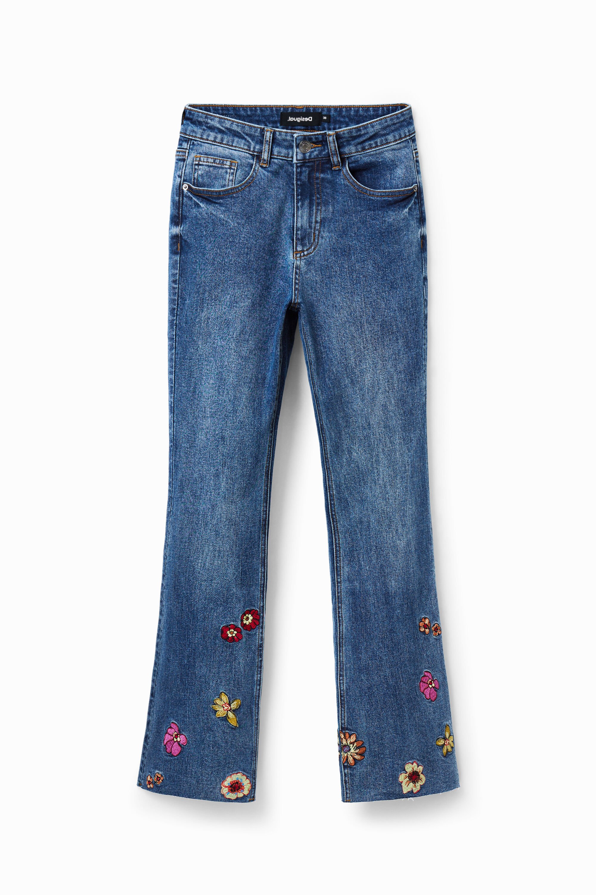Flare Jeans Cropped Blumenstickereien