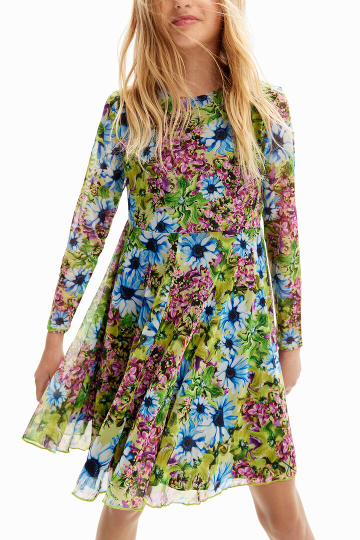Long-sleeve tulle floral dress | Desigual