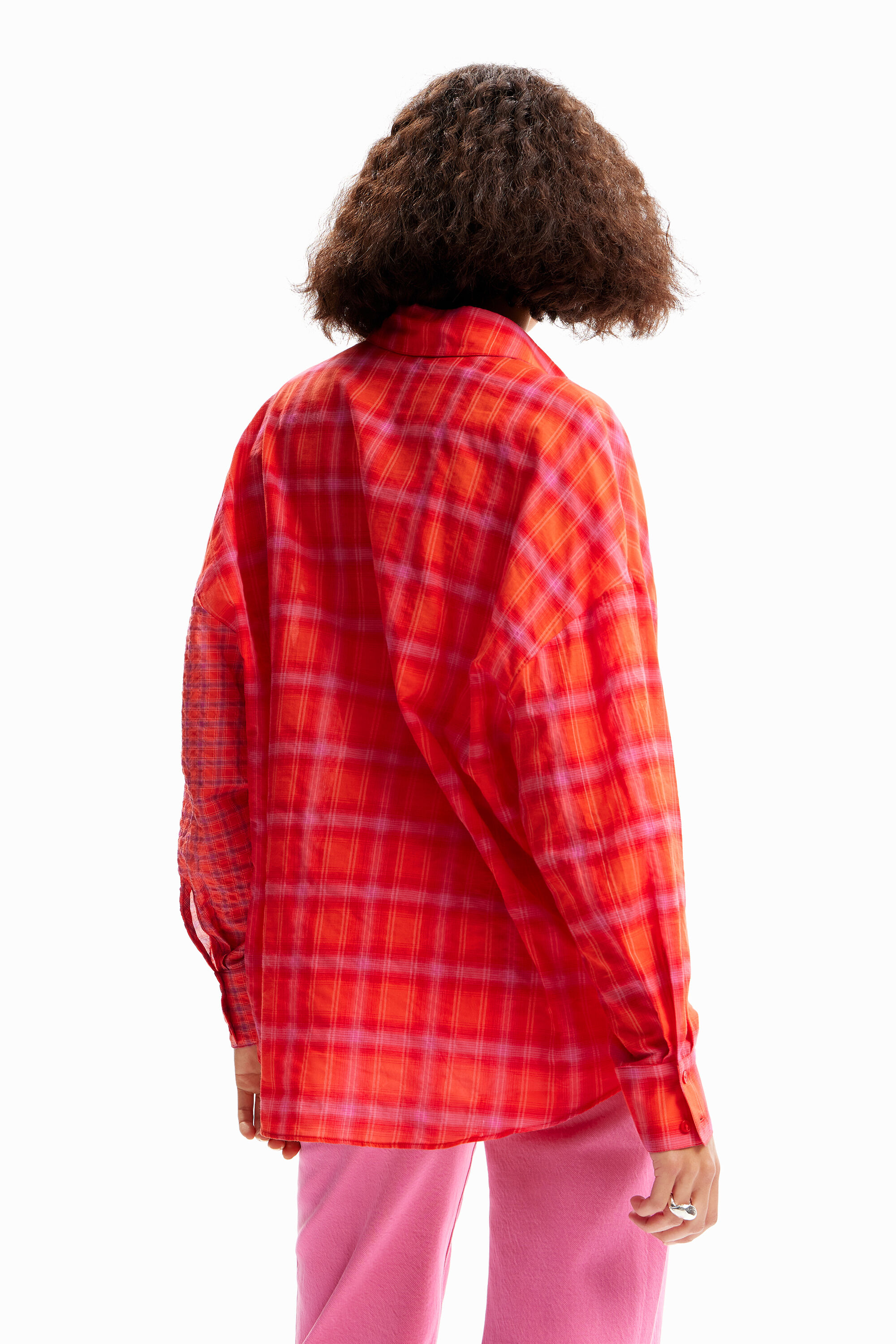 Desigual Oversize Patchwork Plaid Shirt In Orange