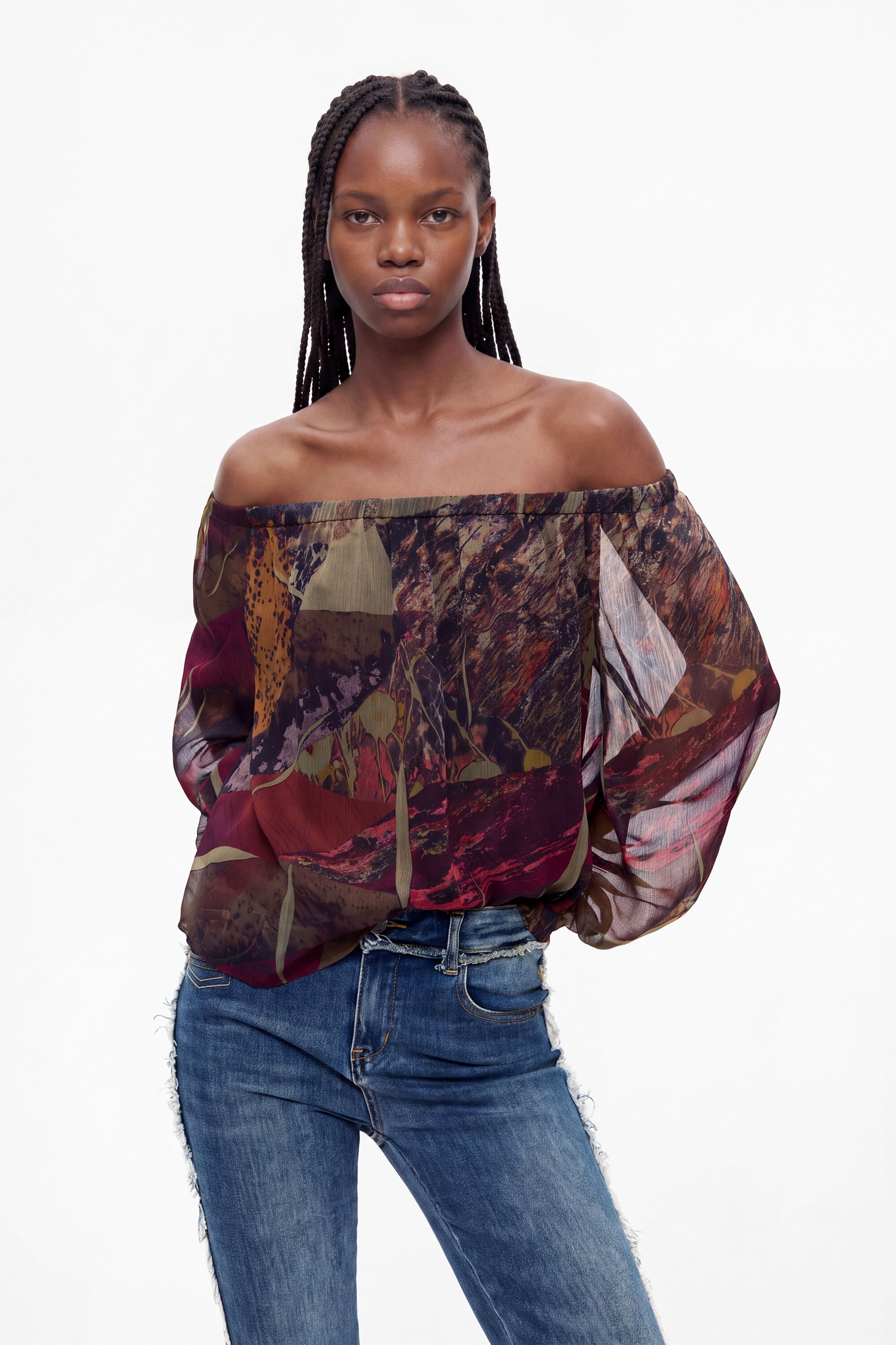 Bedrukte blouse met lange mouwen - GREEN - XS