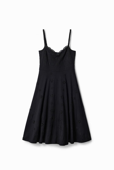 Midi obleka s švicarsko vezenino | Desigual