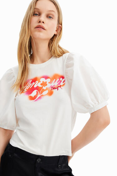 Camiseta manga abullonada mensaje | Desigual