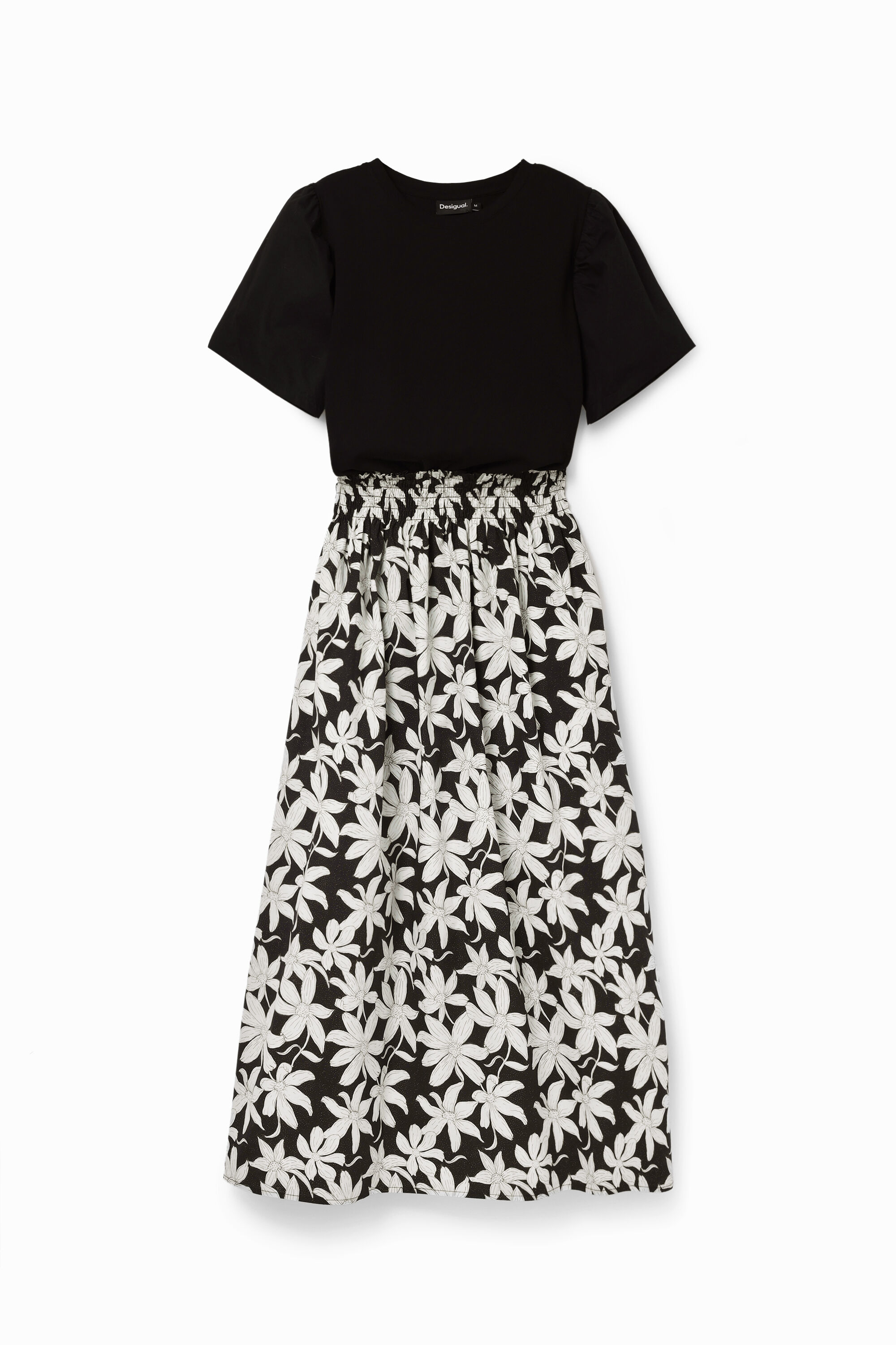 Vestido midi combinado flores - BLACK - S