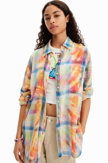 Camisa oversize cuadros tie-dye | Desigual