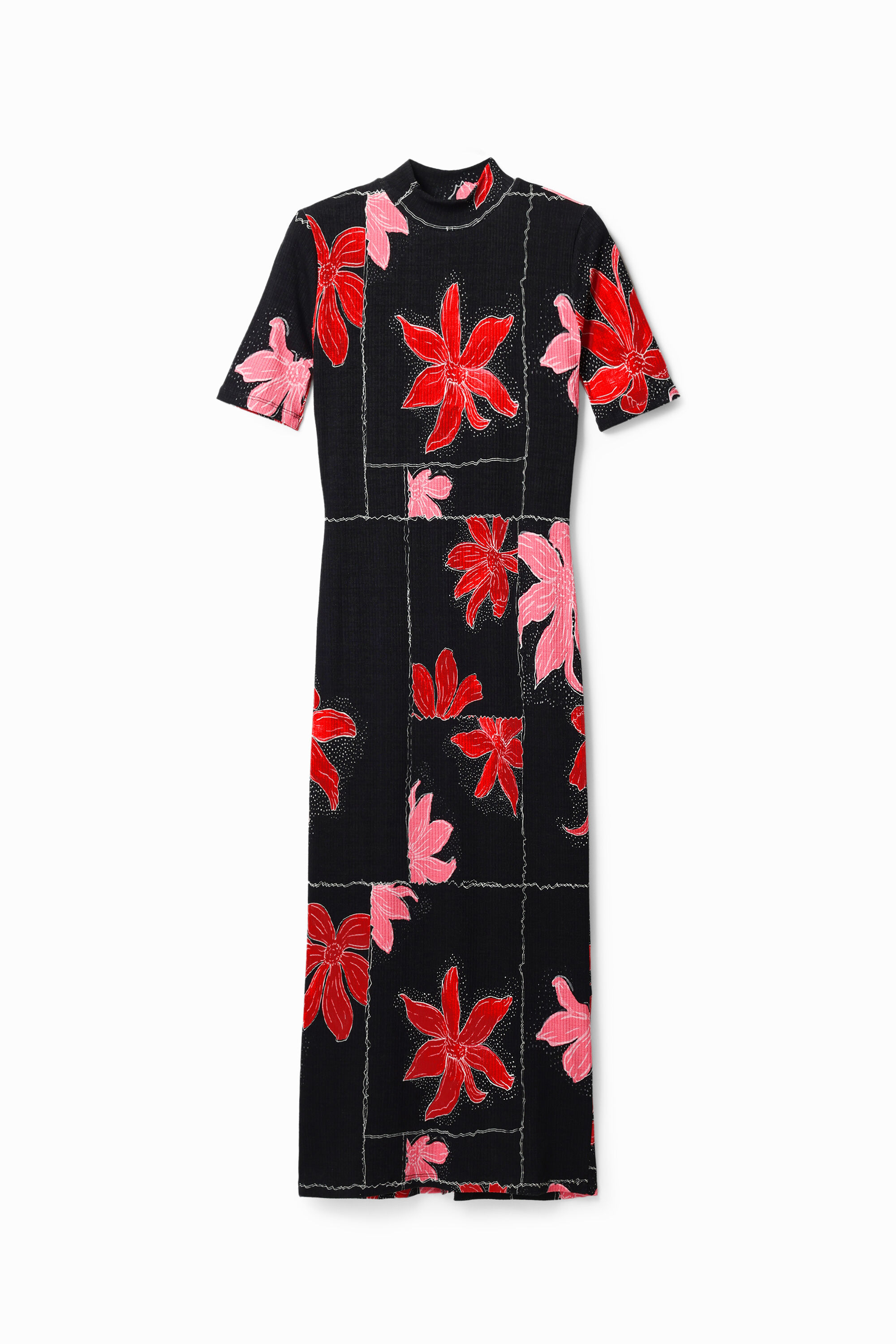 Ribbed floral midi dress
