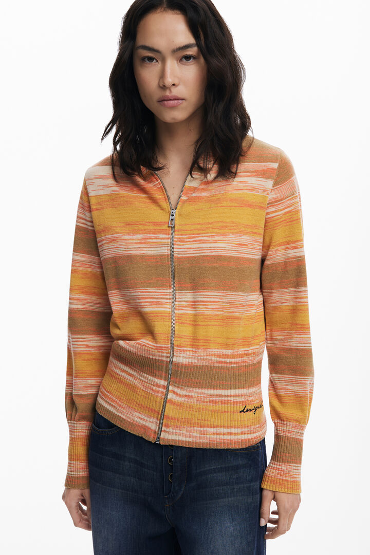 Jersey rayas cremallera capucha | Desigual