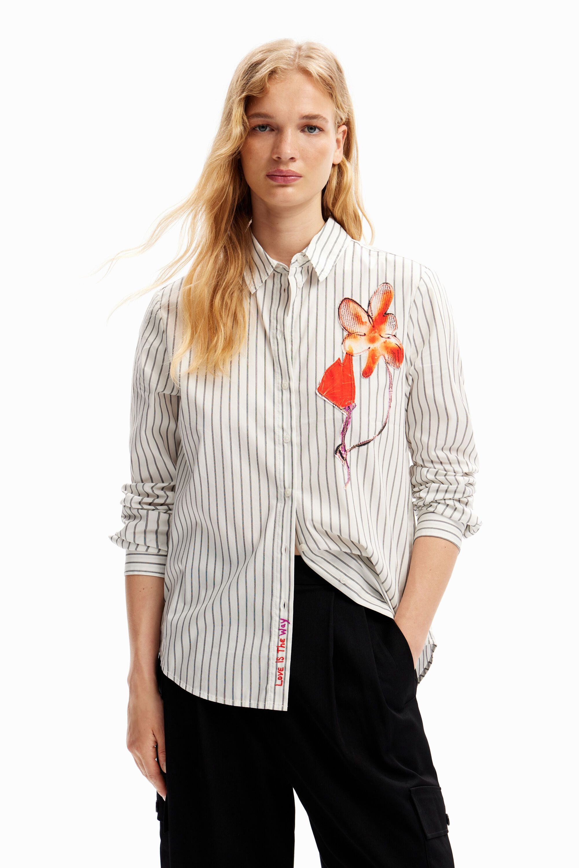Gestreiftes Hemd Blume WHITE S  - Onlineshop Desigual