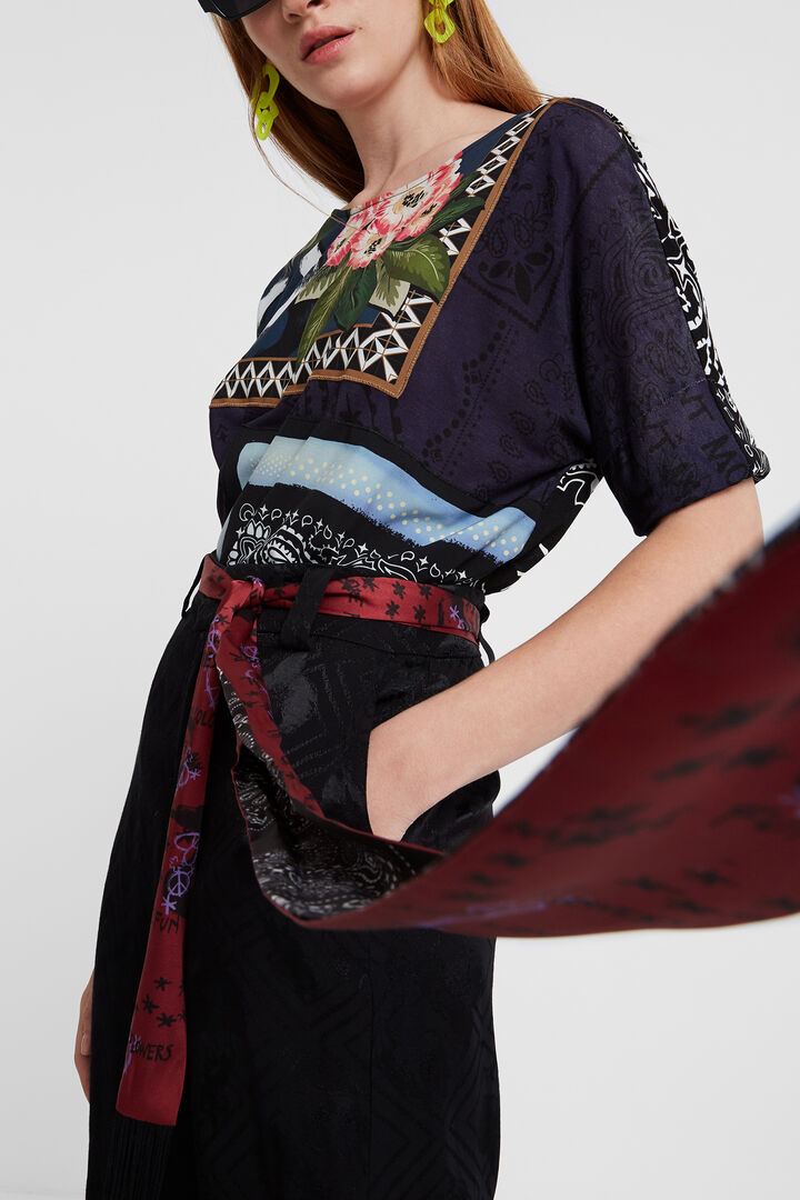 Jacquard trousers with scarf belt | Desigual