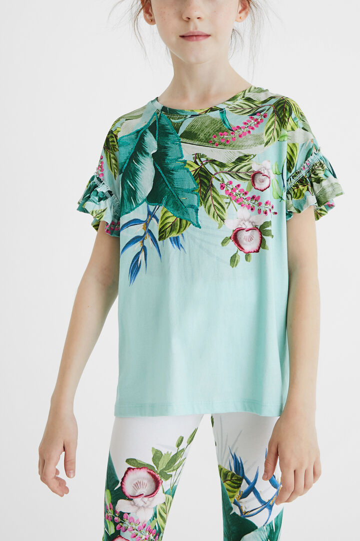 T-Shirt Blumen Volant-Ärmel | Desigual