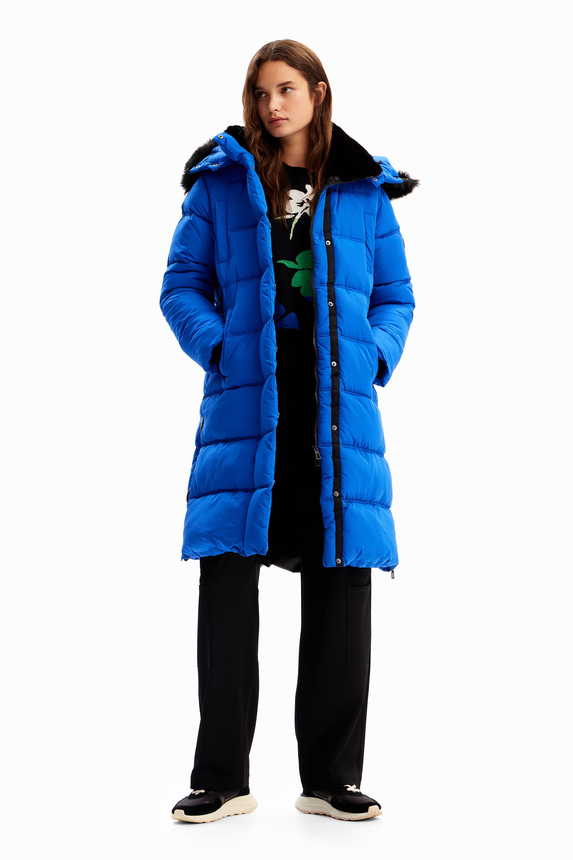 Shop Desigual Quilted Belted Coat In Blue
