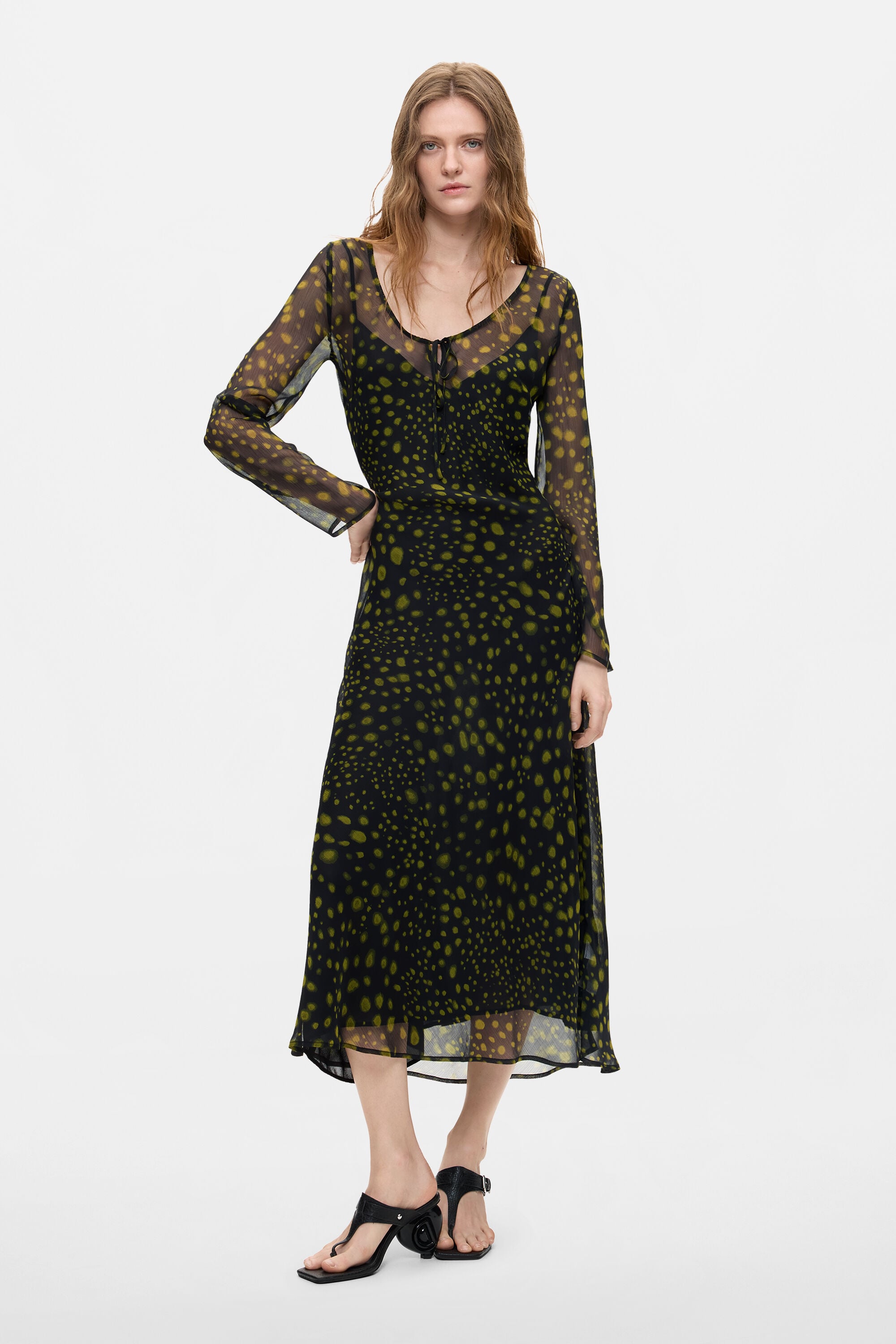 Desigual, Vestido Manga Larga Midi, Poliester, Negro