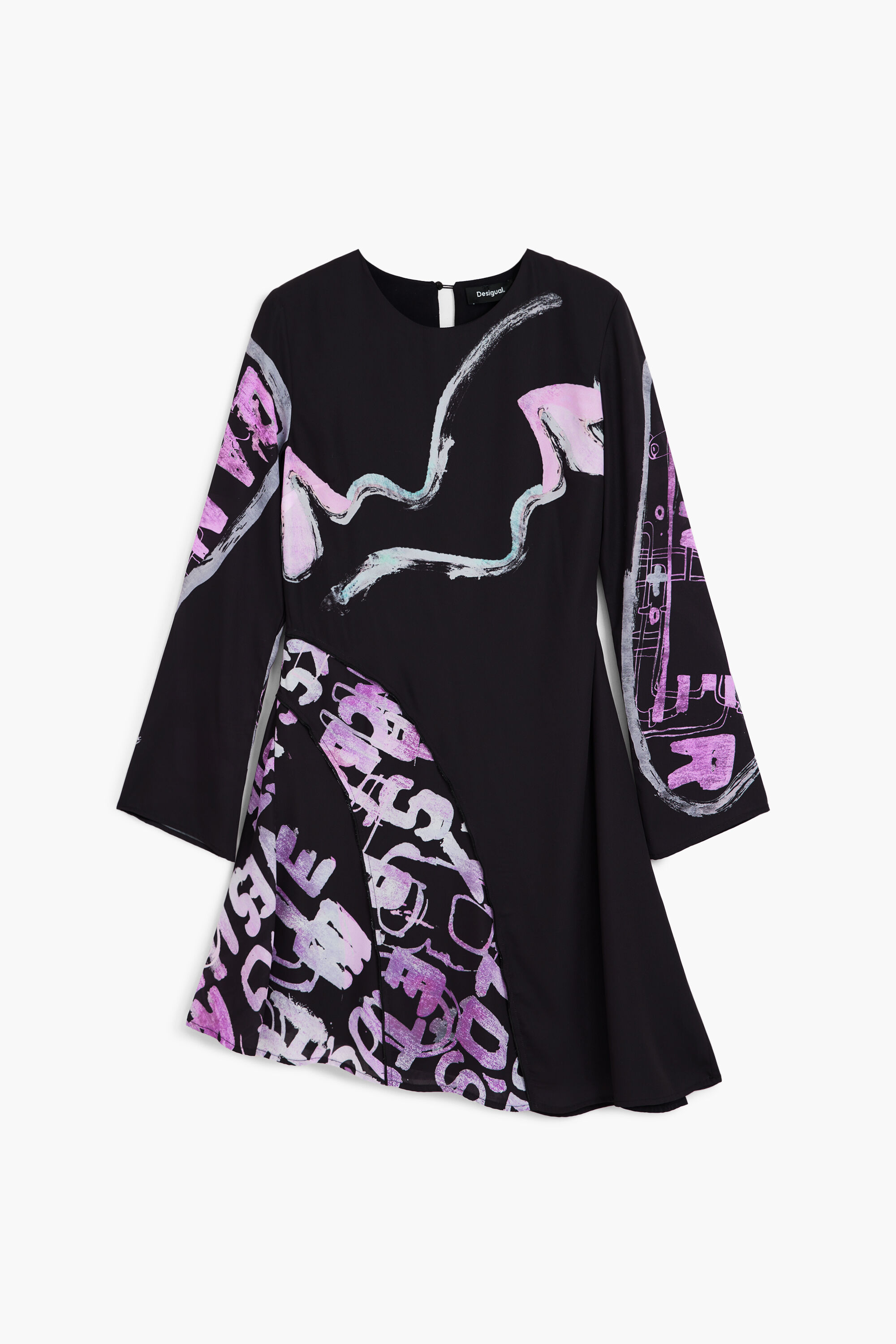 Asymmetric short dress with letters Women's I Desigual.com