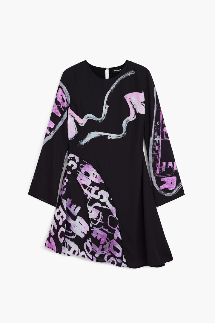 Asymmetric short dress with letters | Desigual