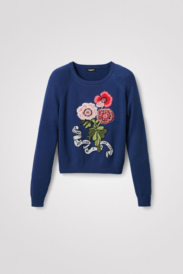 Pull en maille fleurs brodées