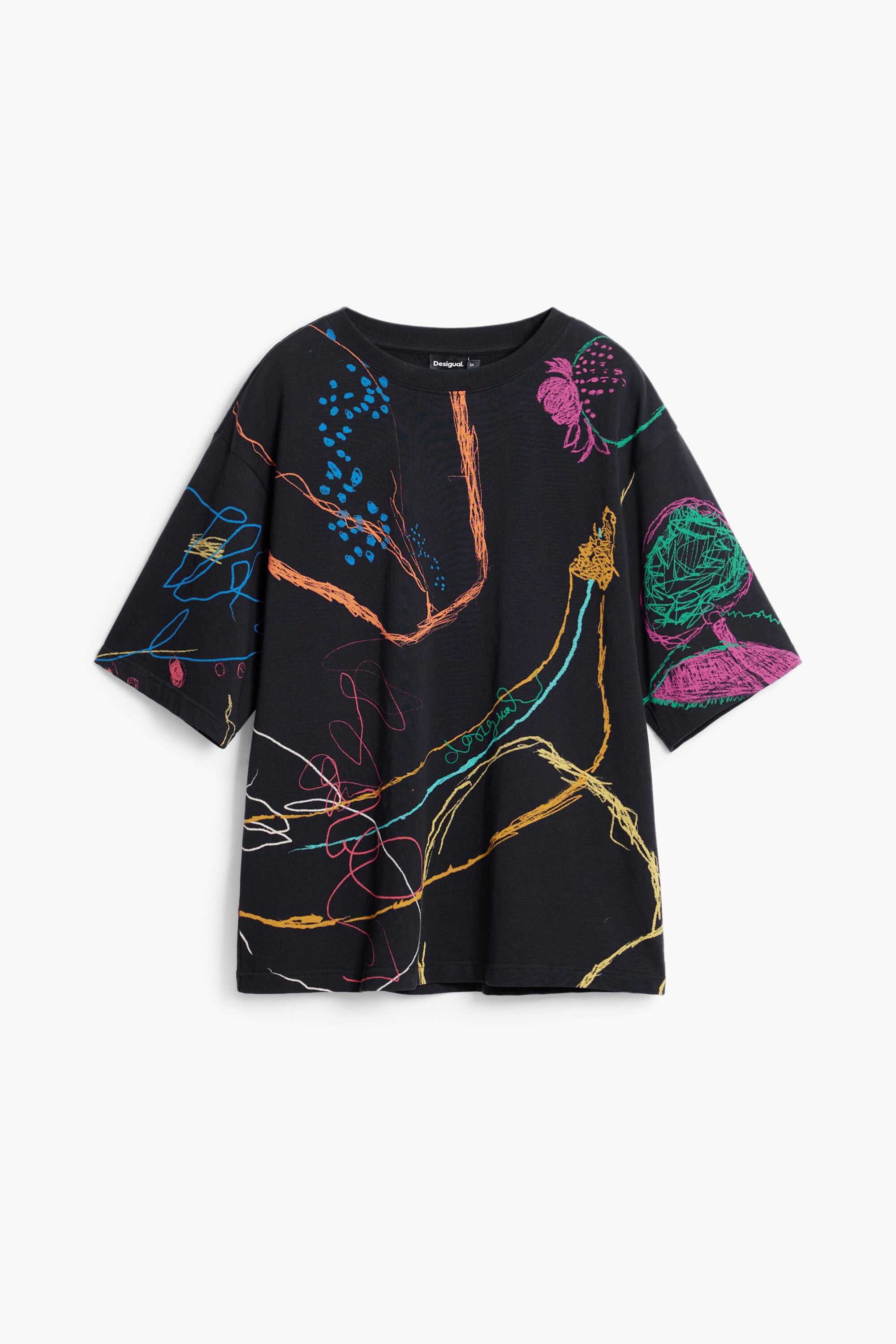 Desigual, Camiseta manga corta dibujos, Algodon, Negro