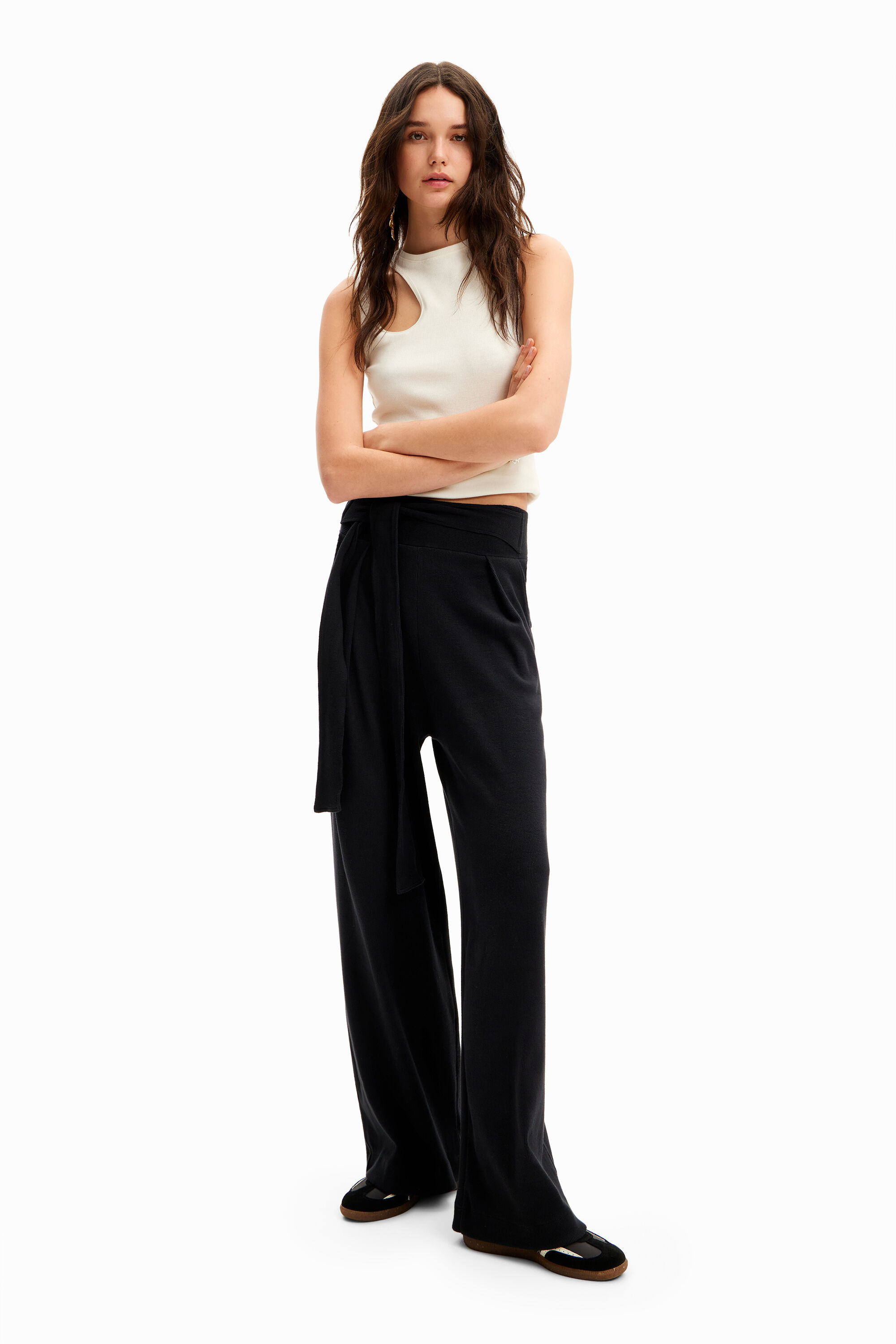 Shop Desigual Wide-leg Knit Trousers In Black